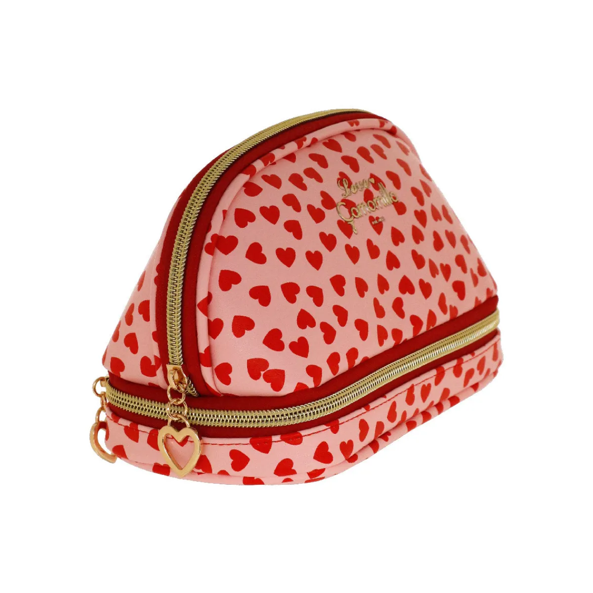 Clearance Trousse rosa con cuori rossi da Donna Donna Beauty Case E Trousse