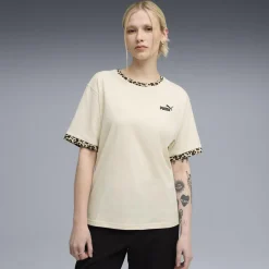 Discount T-shirt beige da Donna con rifiniture leopardate ESS GRAPHIC Donna Abbigliamento Puma|T-Shirt Donna