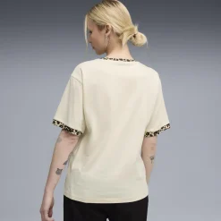 Discount T-shirt beige da Donna con rifiniture leopardate ESS GRAPHIC Donna Abbigliamento Puma|T-Shirt Donna
