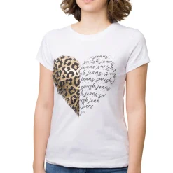New T-shirt bianca da donna in cotone con stampa oro e nera strass Donna T-Shirt Donna|Abbigliamento Moda Donna