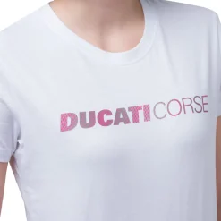 Clearance T-shirt bianca da donna in cotone con logo rosa Corse Donna Abbigliamento Ducati|T-Shirt Donna