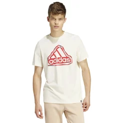 New T-shirt bianca da uomo con logo rosso Folded Badge Graphic Uomo Abbigliamento Adidas|T-Shirt Uomo