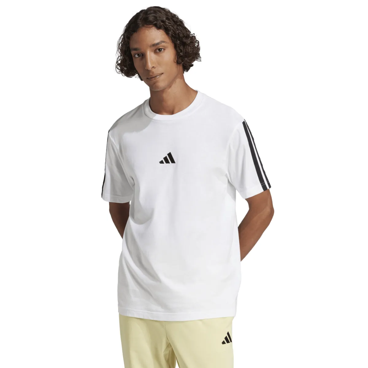 Discount T-shirt bianca da Uomo con bande laterali e logo frontale Uomo Abbigliamento Adidas|T-Shirt Uomo