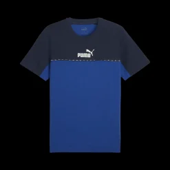 Outlet T-shirt blu da uomo con logo sul petto Essentials Block x Tape Uomo Abbigliamento Puma|T-Shirt Uomo