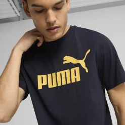 Sale T-shirt blu da Uomo con logo frontale giallo ESS No. 1 Uomo Abbigliamento Puma|T-Shirt Uomo