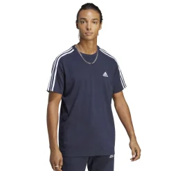 T-shirt blu da uomo con logo sul petto Essentials 3-Stripes Uomo Abbigliamento Adidas|T-Shirt Uomo