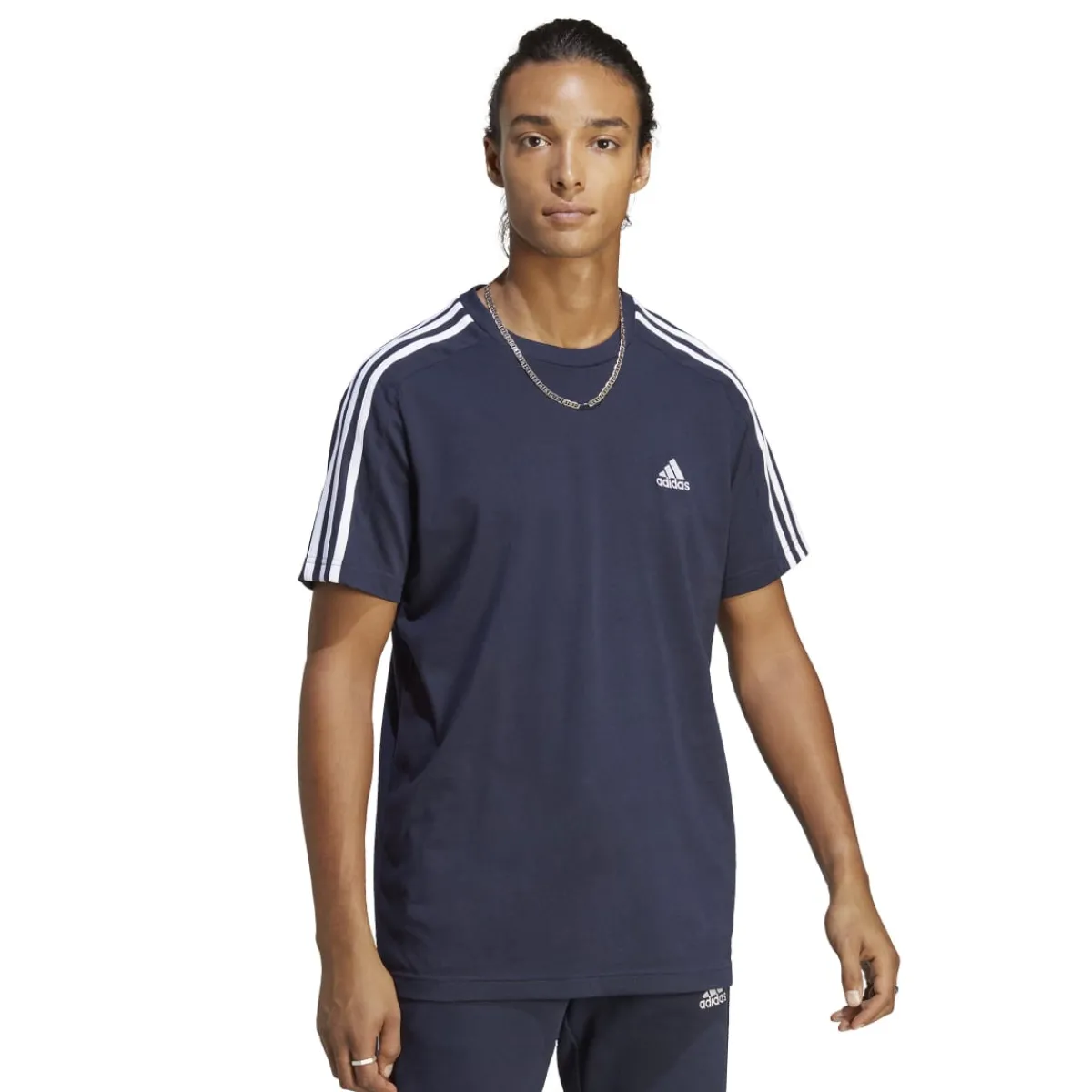 T-shirt blu da uomo con logo sul petto Essentials 3-Stripes Uomo Abbigliamento Adidas|T-Shirt Uomo