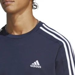 T-shirt blu da uomo con logo sul petto Essentials 3-Stripes Uomo Abbigliamento Adidas|T-Shirt Uomo