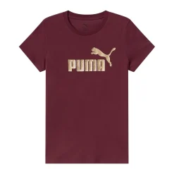 Hot T-Shirt Bordeaux da Donna con logo oro frontale ESS+ Donna Abbigliamento Puma|T-Shirt Donna