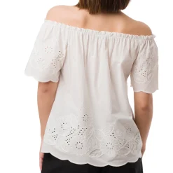 Outlet T-shirt camicia Bianca da Donna con collo a barchetta e maniche in Sangallo Donna T-Shirt Donna|Camicie Donna