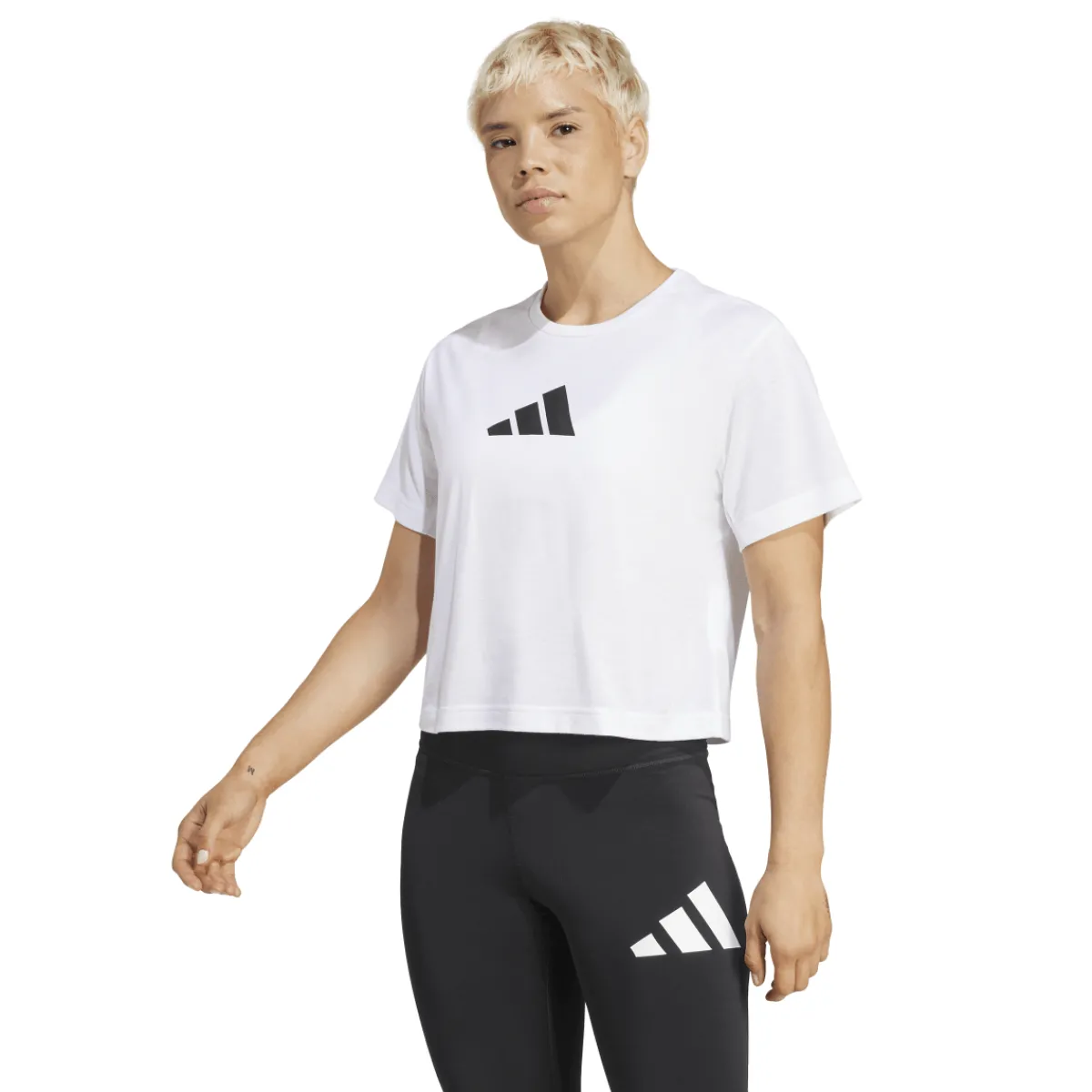 Best T-shirt cropped bianca da Donna con logo frontale Donna Abbigliamento Adidas|T-Shirt Donna