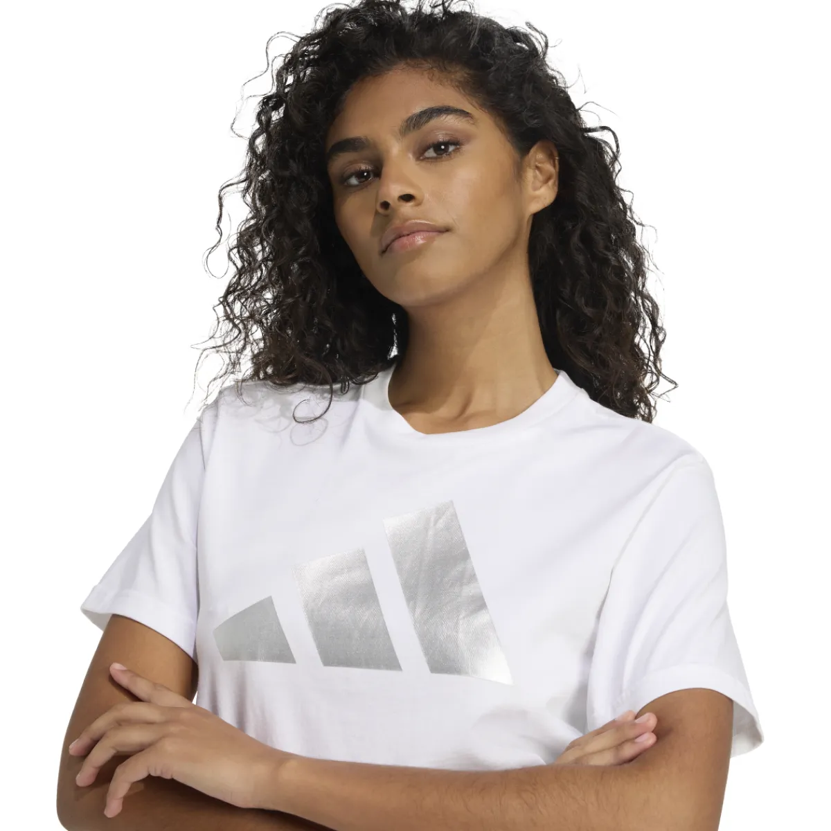 Clearance T-shirt da donna bianca con logo argentato Donna Abbigliamento Adidas|T-Shirt Donna