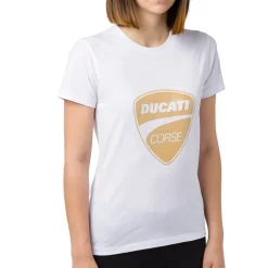 Outlet T-shirt da donna bianca con logo oro Corse Donna Abbigliamento Ducati|T-Shirt Donna