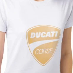 Outlet T-shirt da donna bianca con logo oro Corse Donna Abbigliamento Ducati|T-Shirt Donna