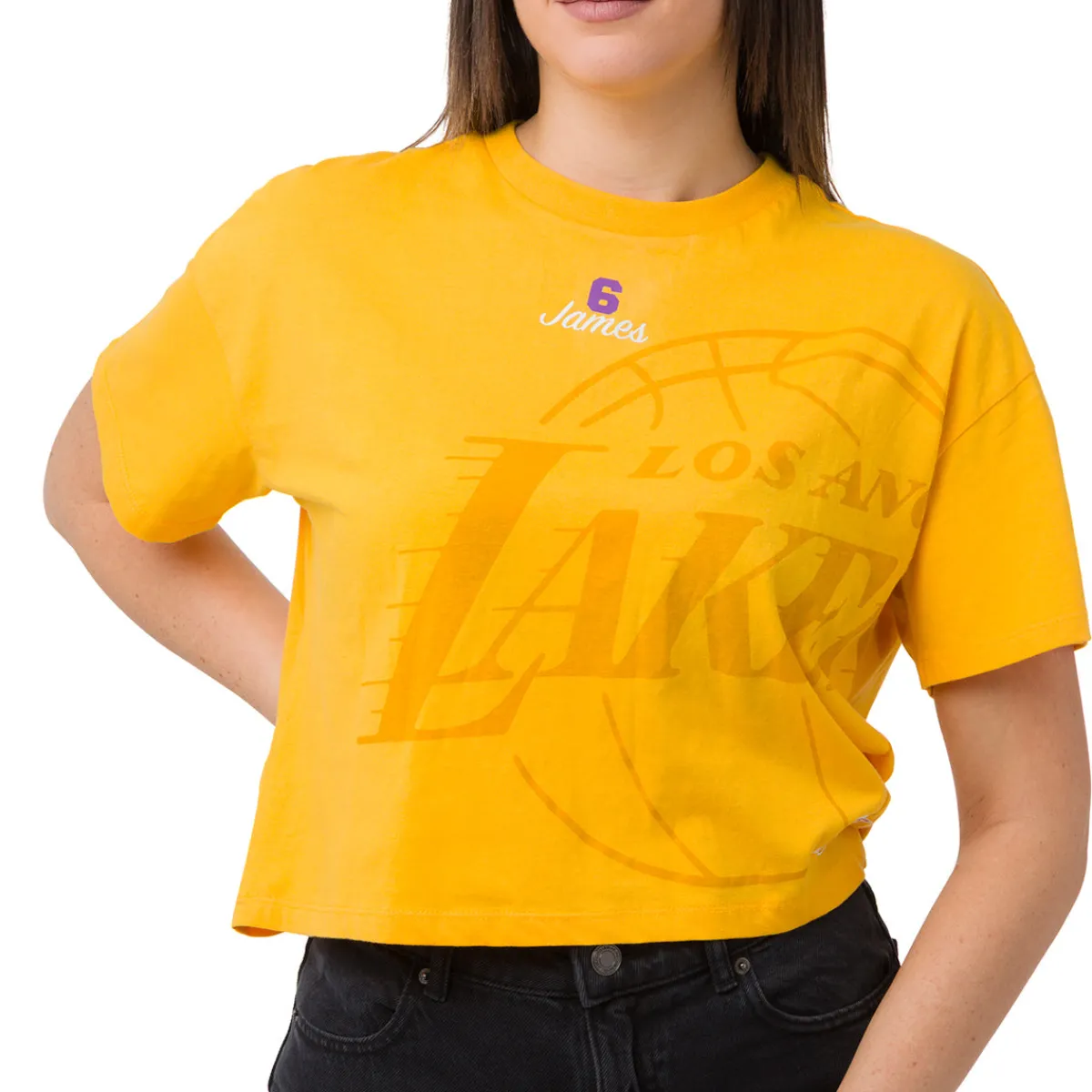 Hot T-shirt da Donna Giallo ocra con stampa LA Lakers NBA Donna Abbigliamento Nba|T-Shirt Donna