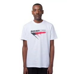 Discount T-shirt da uomo bianca in cotone con logo Corse Uomo Abbigliamento Ducati|T-Shirt Uomo