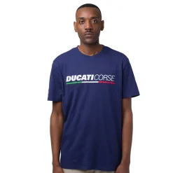 New T-shirt da uomo blu navy in cotone con logo e stampa Corse Uomo Abbigliamento Ducati|T-Shirt Uomo