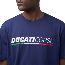 New T-shirt da uomo blu navy in cotone con logo e stampa Corse Uomo Abbigliamento Ducati|T-Shirt Uomo