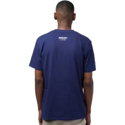 New T-shirt da uomo blu navy in cotone con logo e stampa Corse Uomo Abbigliamento Ducati|T-Shirt Uomo