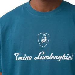 Sale T-shirt da uomo blu ottanio in cotone con logo bianco Uomo T-Shirt Uomo|Abbigliamento Moda Uomo