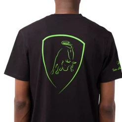 Sale T-shirt da uomo nera in cotone con dettagli verde fluo Uomo T-Shirt Uomo|Abbigliamento Moda Uomo