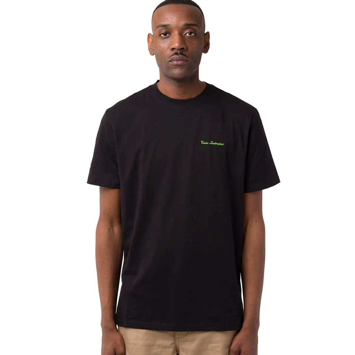 Sale T-shirt da uomo nera in cotone con dettagli verde fluo Uomo T-Shirt Uomo|Abbigliamento Moda Uomo