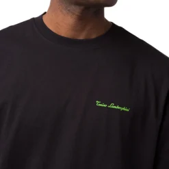 Sale T-shirt da uomo nera in cotone con dettagli verde fluo Uomo T-Shirt Uomo|Abbigliamento Moda Uomo