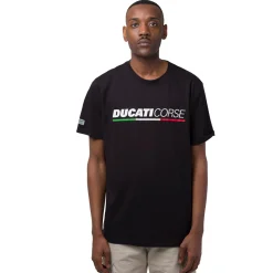 T-shirt da uomo nera in cotone con logo e stampa Corse Uomo Abbigliamento Ducati|T-Shirt Uomo