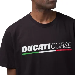 T-shirt da uomo nera in cotone con logo e stampa Corse Uomo Abbigliamento Ducati|T-Shirt Uomo