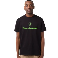 Clearance T-shirt da uomo nera in cotone con logo verde fluo Uomo T-Shirt Uomo|Abbigliamento Moda Uomo