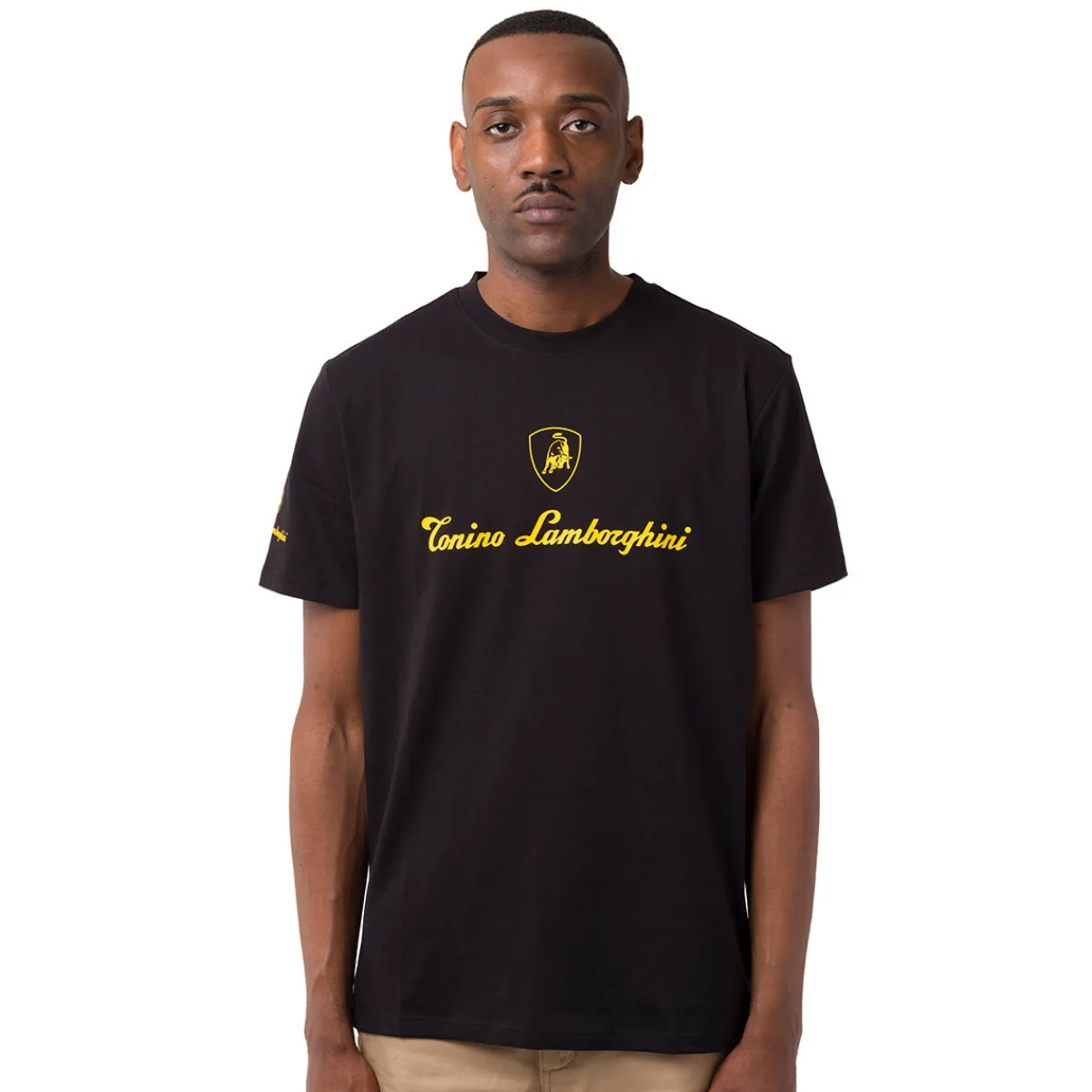 Hot T-shirt da uomo nera in cotone con logo giallo Uomo T-Shirt Uomo|Abbigliamento Moda Uomo
