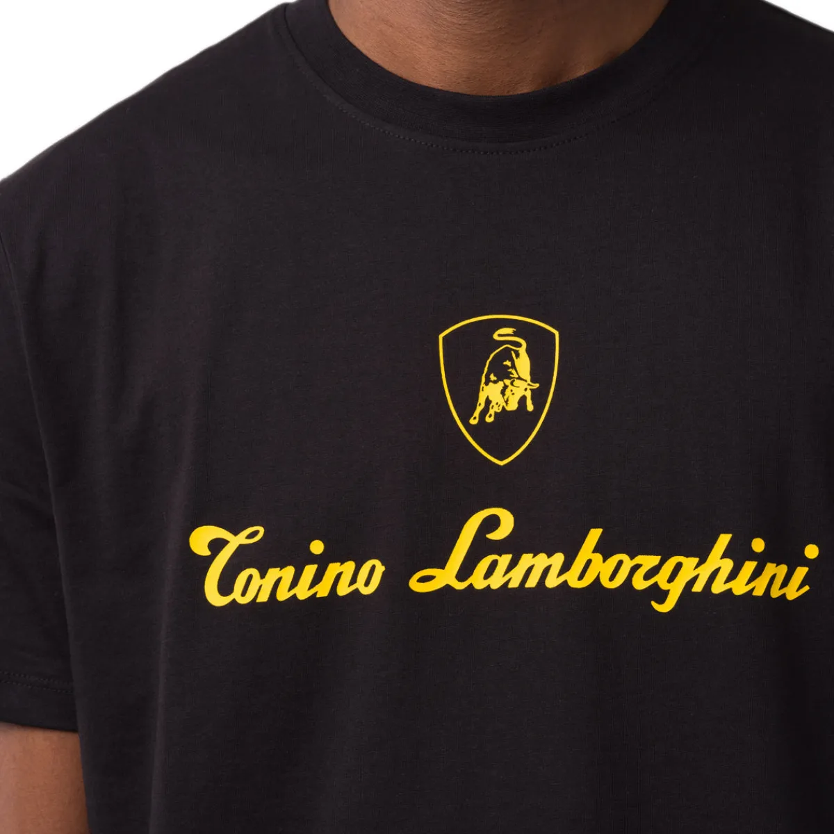 Hot T-shirt da uomo nera in cotone con logo giallo Uomo T-Shirt Uomo|Abbigliamento Moda Uomo