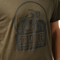 Sale T-shirt da uomo verde militare con stampa nera frontale Scrambler Uomo Abbigliamento Ducati|T-Shirt Uomo