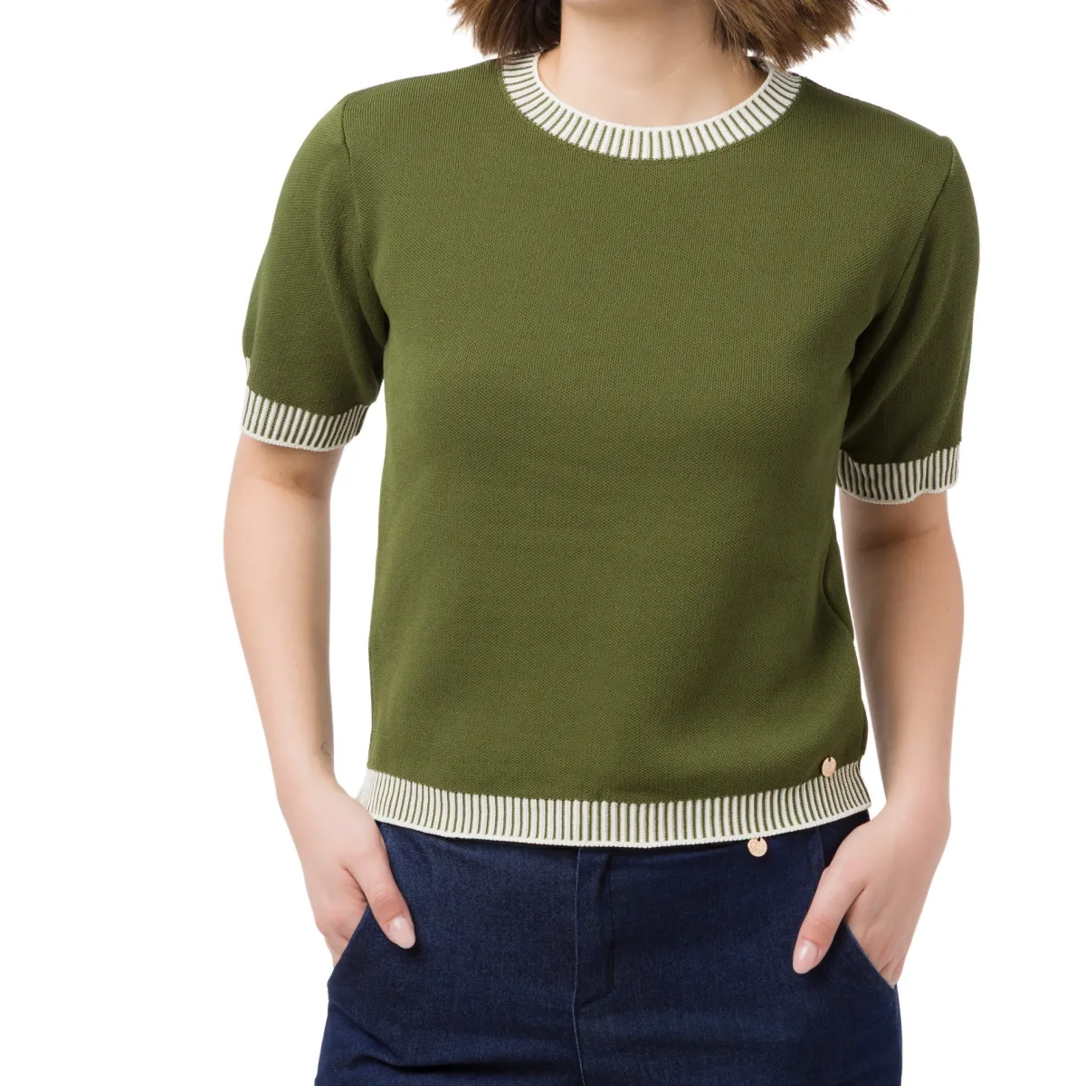 Online T-shirt elegante da Donna Verde con dettagli bianchi Donna T-Shirt Donna|Abbigliamento Moda Donna