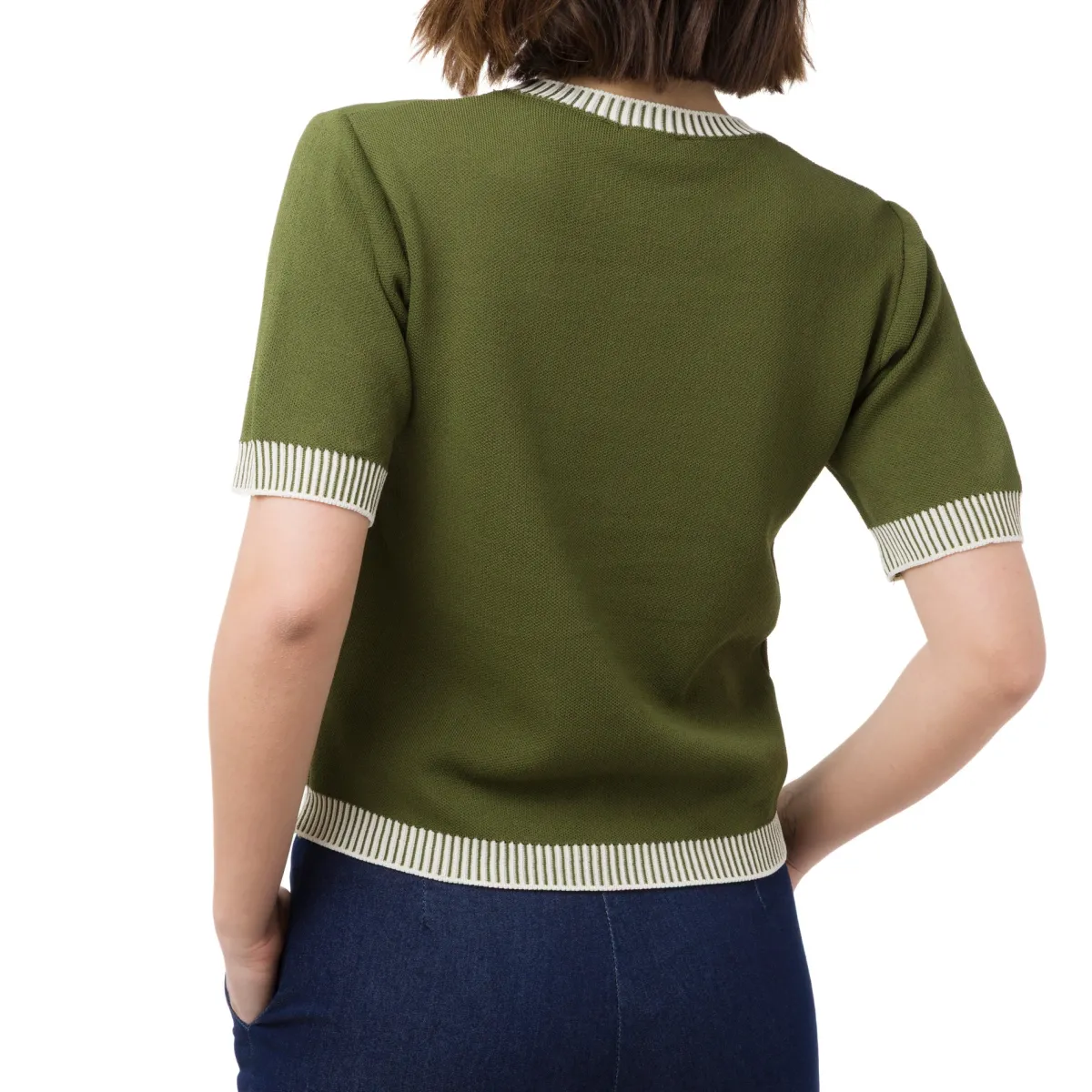 Online T-shirt elegante da Donna Verde con dettagli bianchi Donna T-Shirt Donna|Abbigliamento Moda Donna