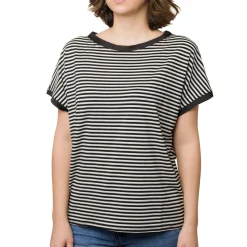 Sale T-shirt girocollo Donna a righe nere e lurex con manica corta Donna T-Shirt Donna