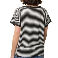 Sale T-shirt girocollo Donna a righe nere e lurex con manica corta Donna T-Shirt Donna