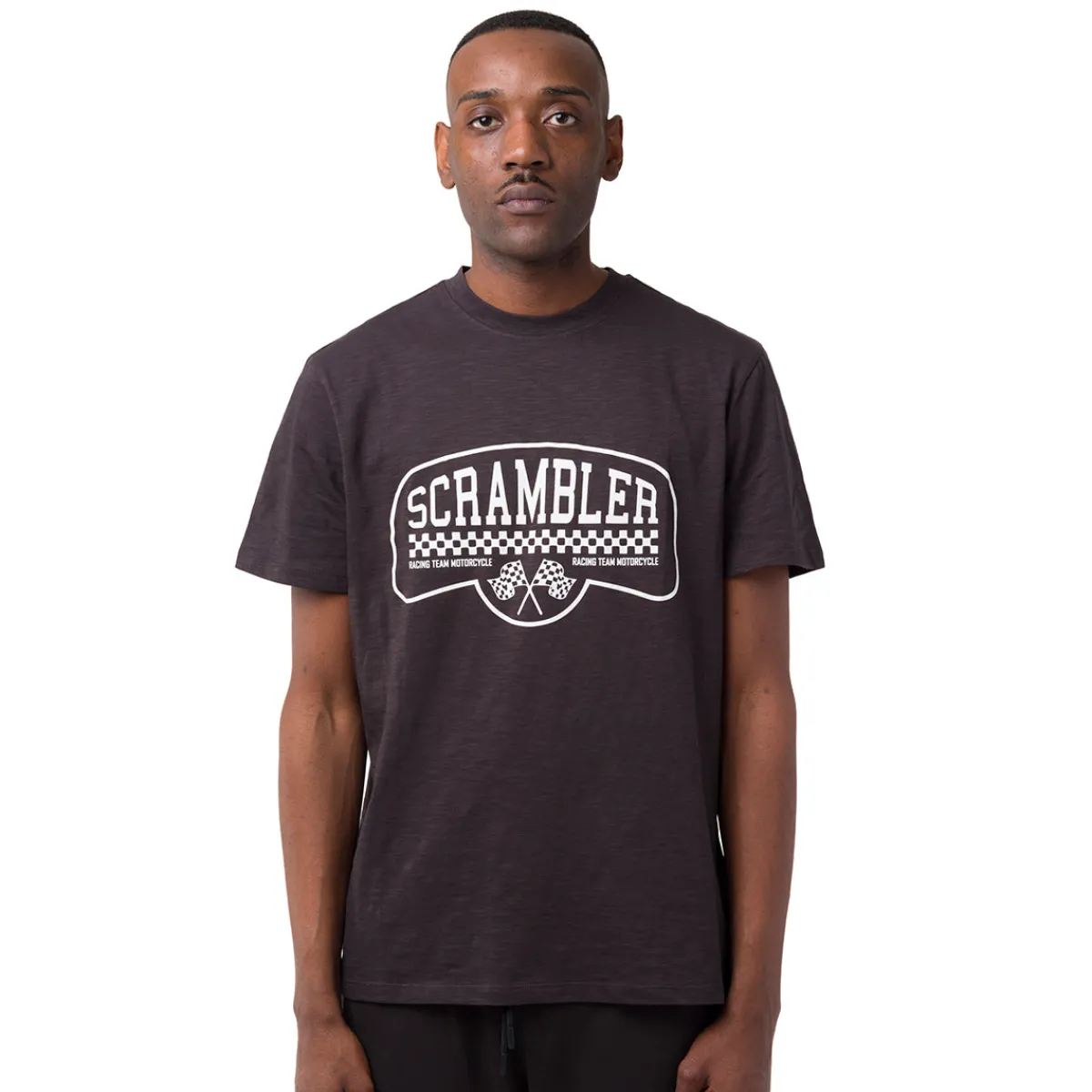 Best T-shirt girocollo nera da uomo con stampa frontale Scrambler Uomo Abbigliamento Ducati|T-Shirt Uomo