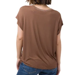 T-shirt marrone elegante da Donna con dettaglio glitter Donna T-Shirt Donna|Abbigliamento Moda Donna