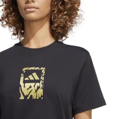 T-shirt nera da Donna con logo oro stampato Donna Abbigliamento Adidas|T-Shirt Donna
