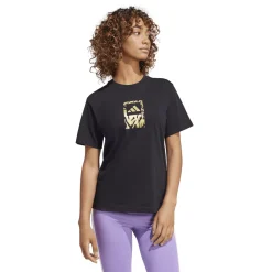 T-shirt nera da Donna con logo oro stampato Donna Abbigliamento Adidas|T-Shirt Donna