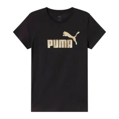 New T-shirt nera da Donna con logo oro frontale ESS+ Donna Abbigliamento Puma|T-Shirt Donna