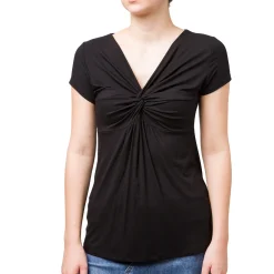 Discount T-shirt nera da donna con dettaglio intrecciato frontale Donna T-Shirt Donna|Abbigliamento Moda Donna