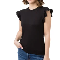 Online T-shirt nera da Donna con dettaglio sulla maniche Donna T-Shirt Donna|Abbigliamento Moda Donna