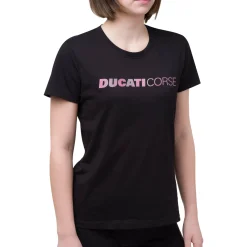 Best T-shirt nera da donna in cotone con logo rosa Corse Donna Abbigliamento Ducati|T-Shirt Donna