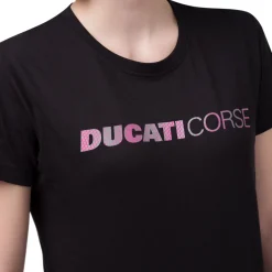 Best T-shirt nera da donna in cotone con logo rosa Corse Donna Abbigliamento Ducati|T-Shirt Donna