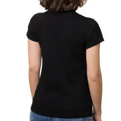 Online T-shirt nera da donna in cotone con stampa oro e nera strass Donna T-Shirt Donna|Abbigliamento Moda Donna