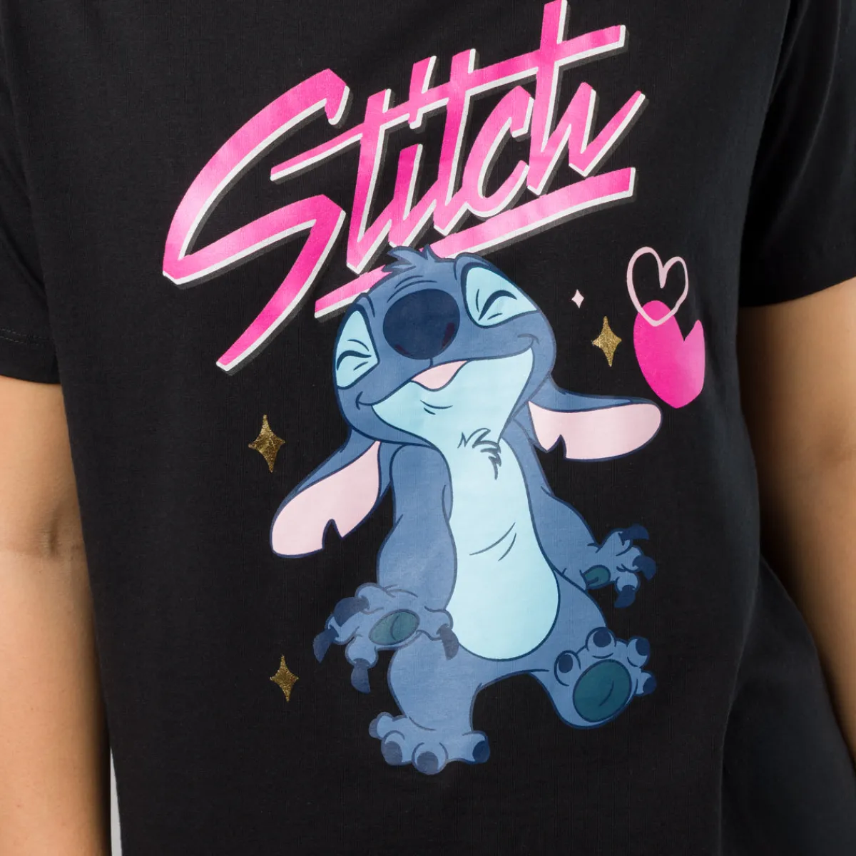 New T-shirt nera da Donna in Cotone con stampa Stitch Donna T-Shirt Donna|Abbigliamento Moda Donna