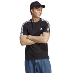 Best T-shirt nera da uomo con logo sul petto Essentials 3-Stripes Uomo Abbigliamento Adidas|T-Shirt Uomo