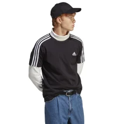 Best T-shirt nera da uomo con logo sul petto Essentials 3-Stripes Uomo Abbigliamento Adidas|T-Shirt Uomo